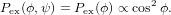 Pex(ϕ,ψ) = Pex(ϕ) ∝ cos2ϕ.
